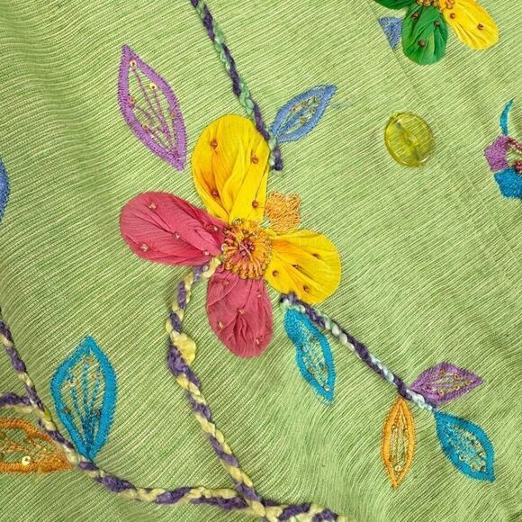Yak Magic Jacket Womens Large Green Floral Art to Wear Beads Embroidered Buttons - Picture 2 of 11